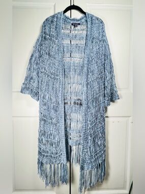 Roaman's Light Blue Women's Soft Washed Blue Open Duster Size 14-16